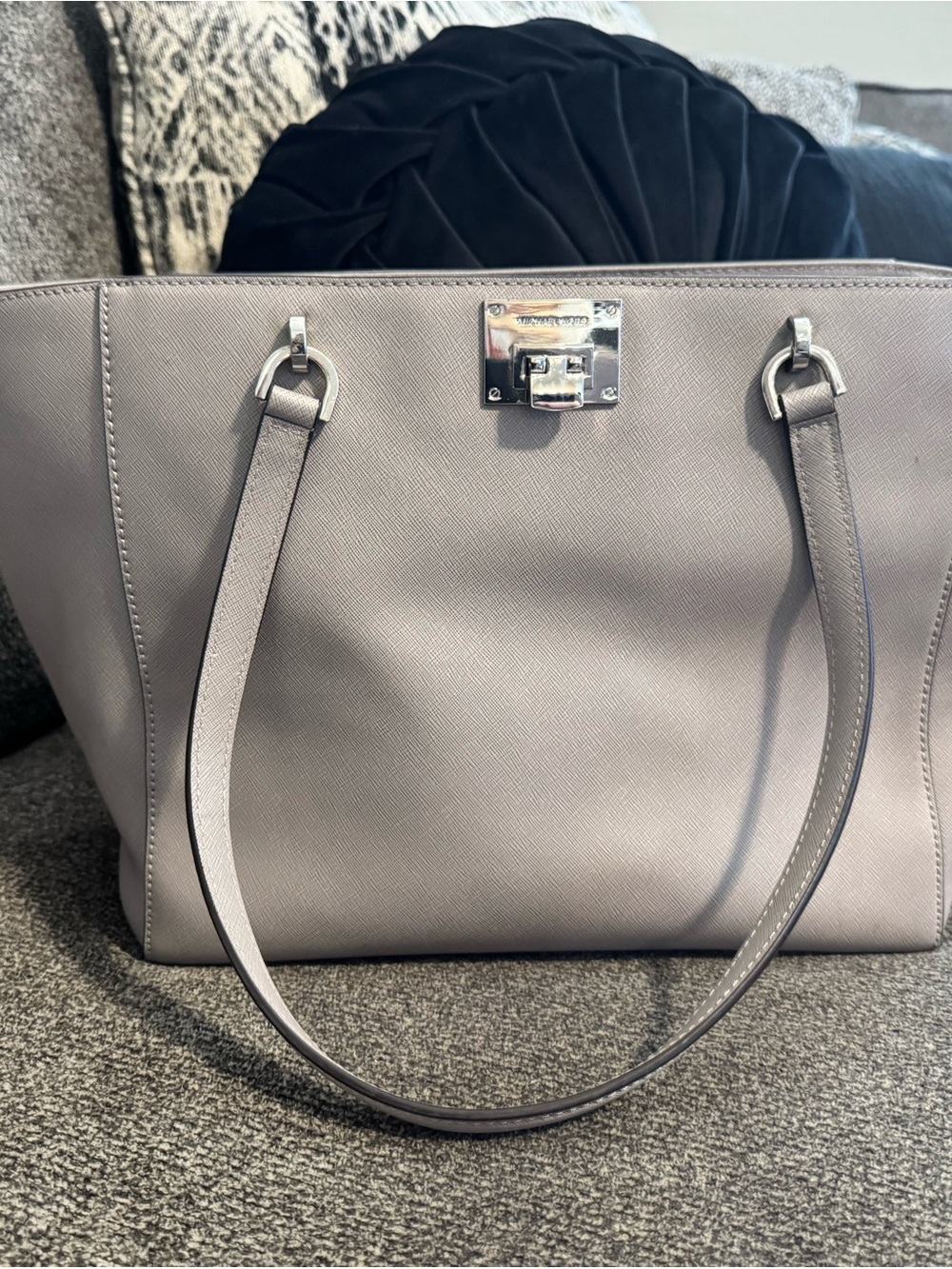 Michael Kors Gray Leather Tote with Silver Hardware